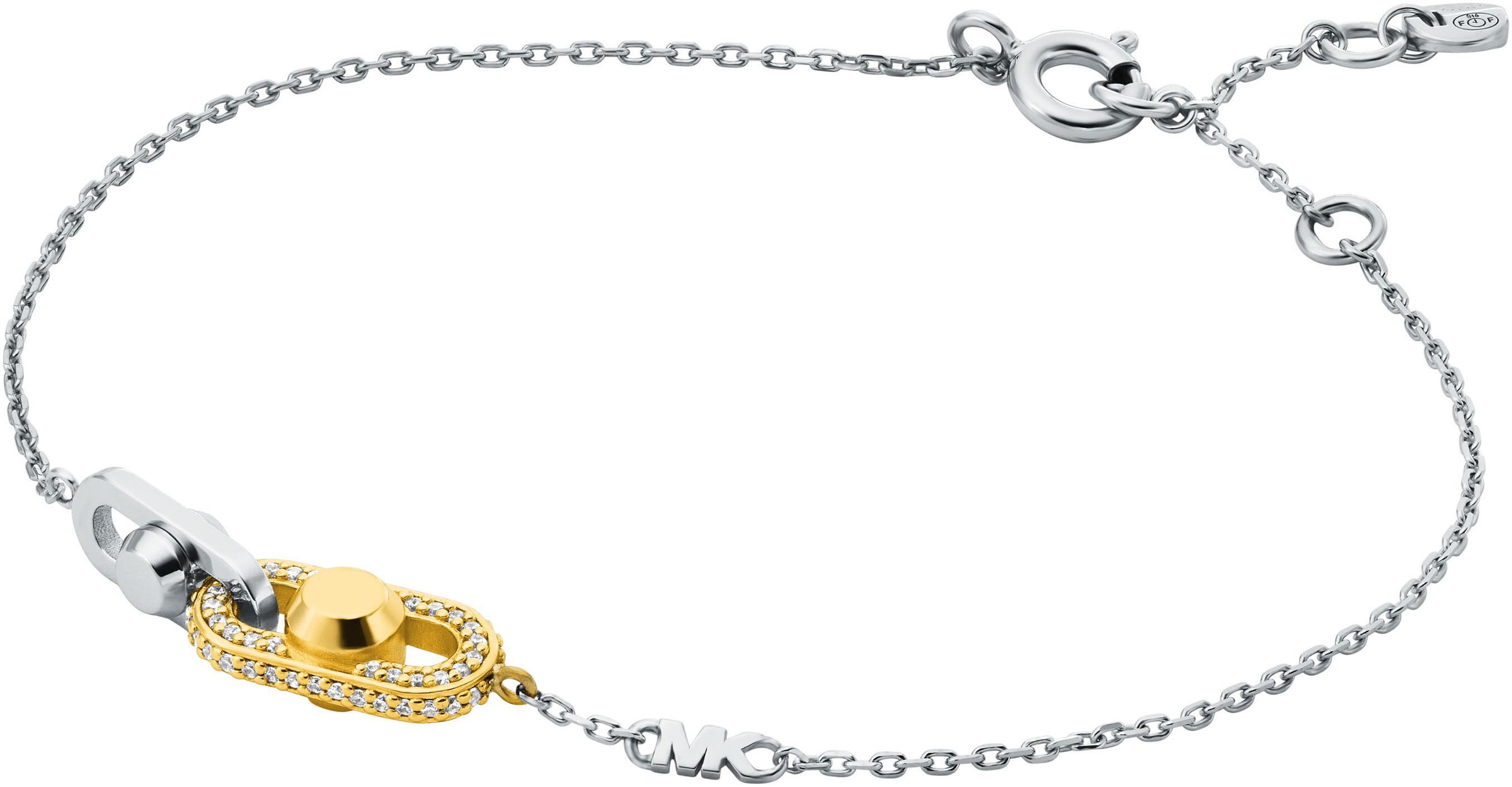 Armband MICHAEL KORS "Schmuck Geschenk Silber 925 Armkette Astor Link", gold (silberfarben, gelbgoldfarben, kristallweiß, kristallweiß), Armbänder, Damen, 19,2cm, Silber 925 (Sterlingsilber), Armband, mit Zirkonia (synth.)