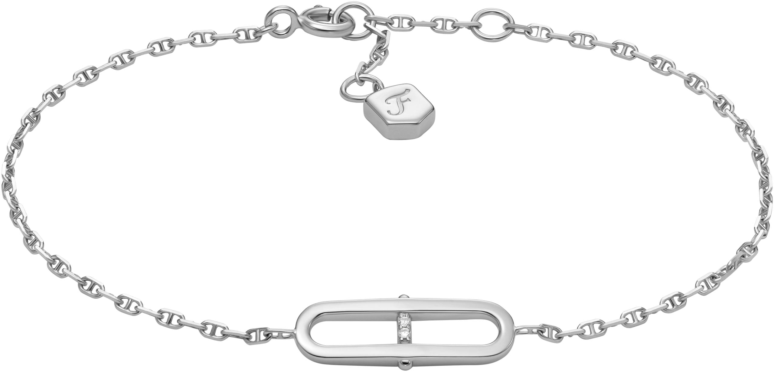 Armband FOSSIL "Schmuck Geschenk Silber 925 Armkette Heritage", silber (silberfarben, kristallweiß, kristallweiß), Armbänder, Damen, 19cm, Silber 925 (Sterlingsilber), mit Zirkonia (synth.) Image