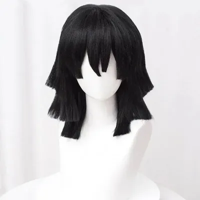 High Quality Iguro Obanai Cosplay Wig Short Black Styled Heat Resistant Hair Anime Wigs