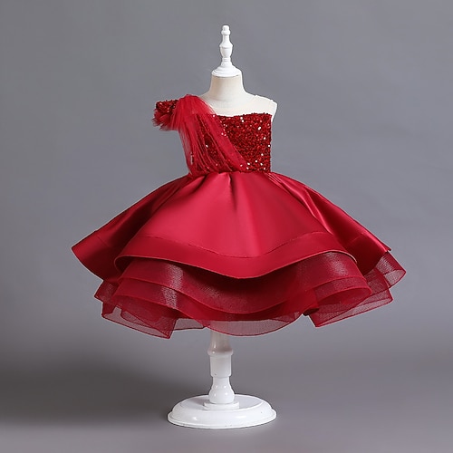Kinder Mädchen Partykleid Pailletten ärmellos Hochzeit Taufkleid Mode Prinzessin Polyester Sommer Frühling Herbst 4-13 Jahre schwarz rot blau Image