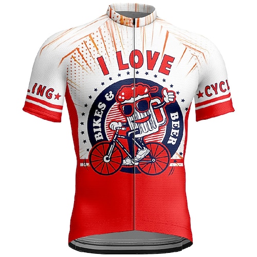 Herren Radtrikot Cartoon Buchstaben Zahlen Kurzarm Fahhrad T-Shirt Trikot mit 3 Gesäßtaschen Mountainbike MTB Schnelltrocknend Anatomisches Design Feuchtigkeitsableitend Atmungsaktiv Sport Gelb Rot Image