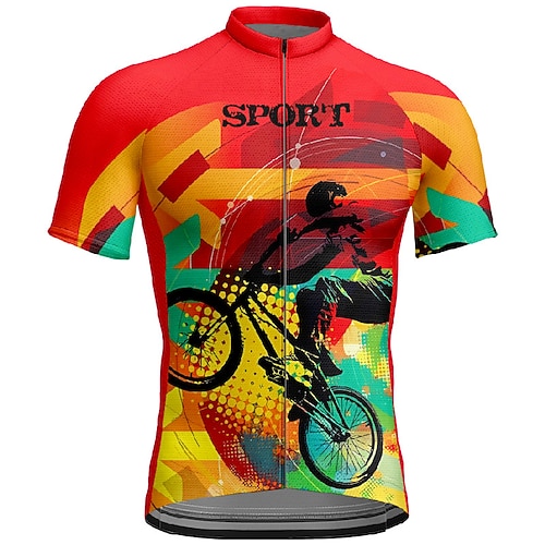 Herren Radtrikot Graffiti Kurzarm Fahhrad T-Shirt Trikot mit 3 Gesäßtaschen Mountainbike MTB Schnelltrocknend Anatomisches Design Feuchtigkeitsableitend Atmungsaktiv Sport Schwarz Rot Purpur Image