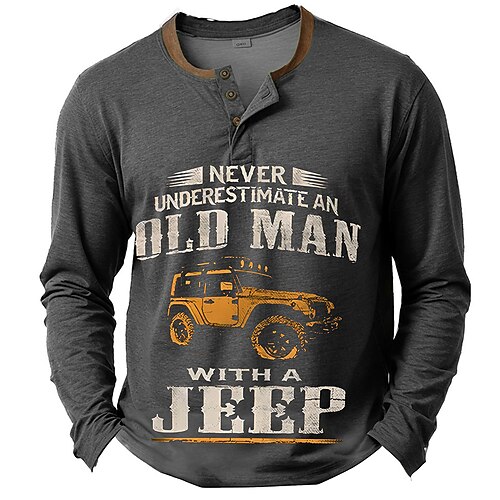 Herren Auto Henley Hemd Langarm Druck Mode Täglich Henley Lässig Täglich Festival Frühling Herbst Blau Grün Dunkelgray Henley Henley T-Shirt Image