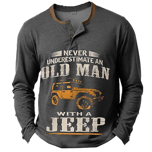 Herren Auto Henley Hemd Langarm Druck Mode Täglich Henley Lässig Täglich Festival Frühling Herbst Blau Grün Dunkelgray Henley Henley T-Shirt Image