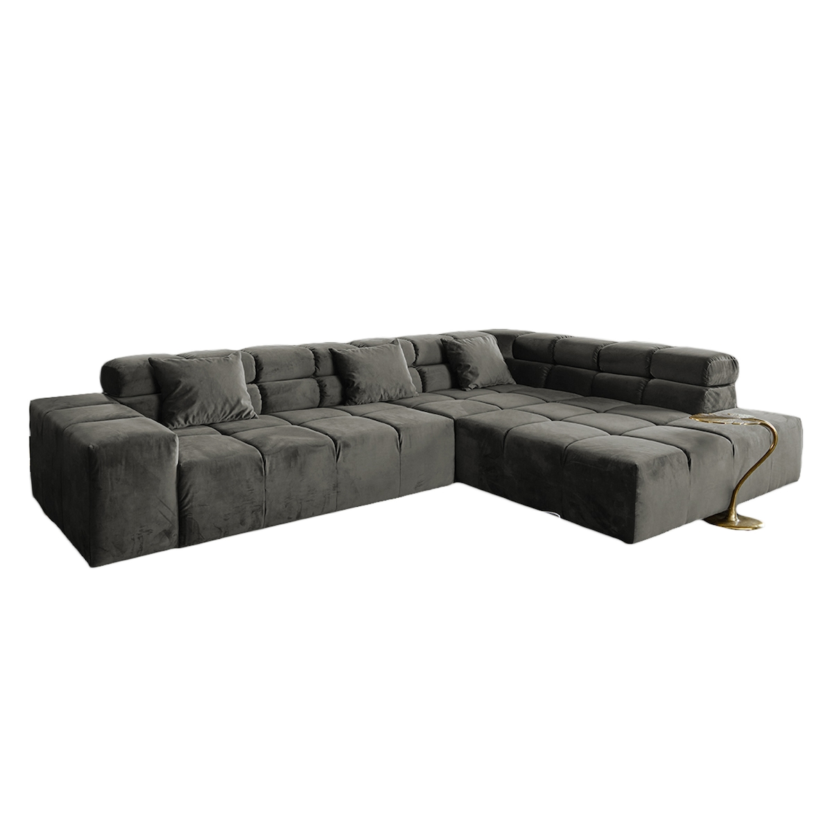 KAWOLA Sofa NEVADA Ecksofa Velvet grau Recamiere rechts Image