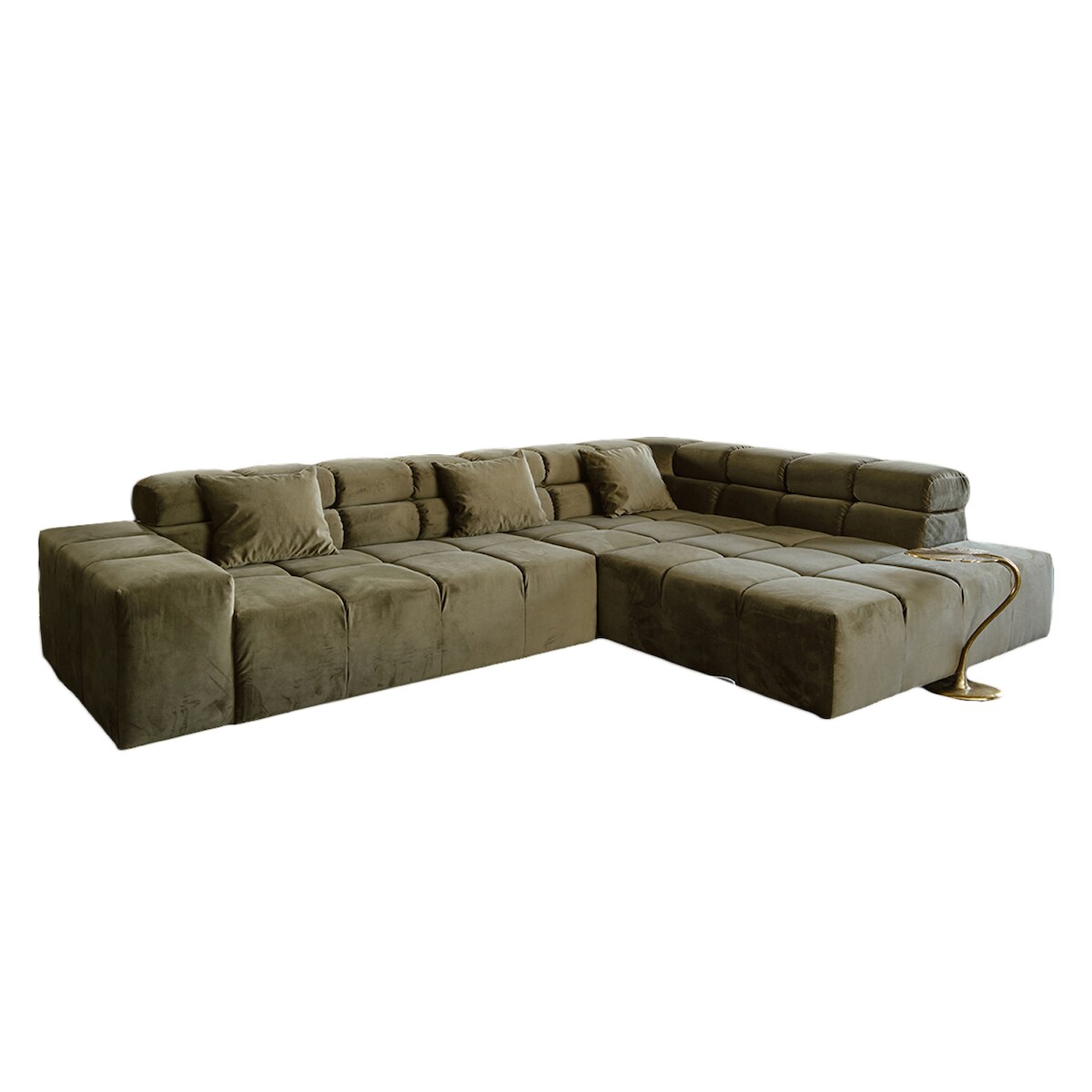 KAWOLA Sofa NEVADA Ecksofa Velvet olivgrün Recamiere rechts Image