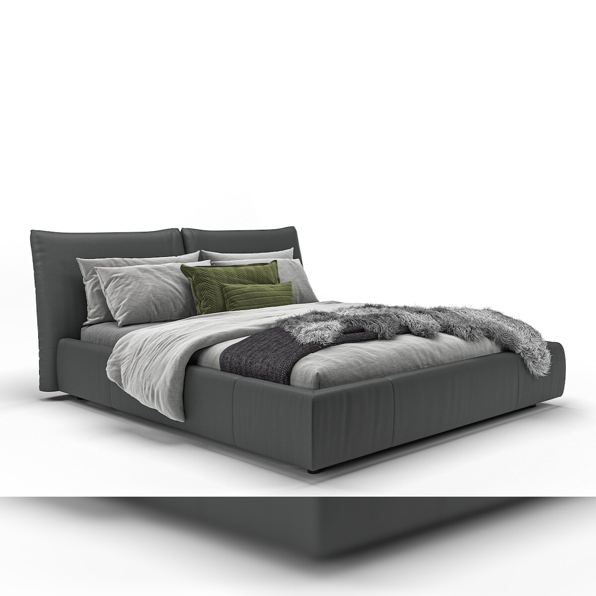 KAWOLA Bett HENRY Polsterbett Leder schwarz 160x200cm Image