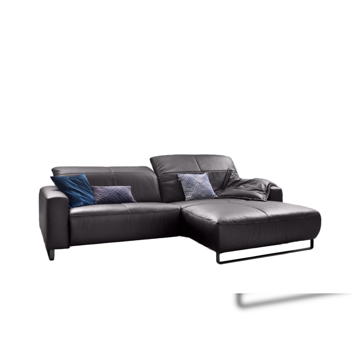 KAWOLA Sofa YORK Leder Life-line mocca Rec rechts Fuß Metall schwarz mit Sitztiefenverstellung Image