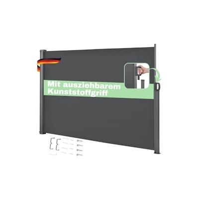 DELUKE® Seitenmarkise ausziehbar 180x300cm Blickdicht - Sichtschutz Windschutz | Markise Wandmarkise ausziehbar Sonnensc