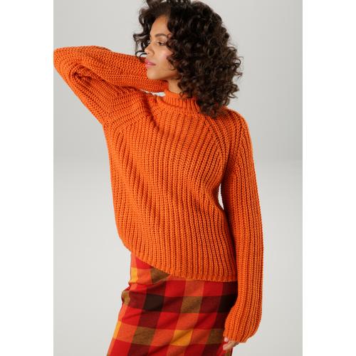 Strickpullover ANISTON CASUAL Gr. 40, orange Damen Pullover Grobstrickpullover mit Rollkante am Stehkragen Bestseller