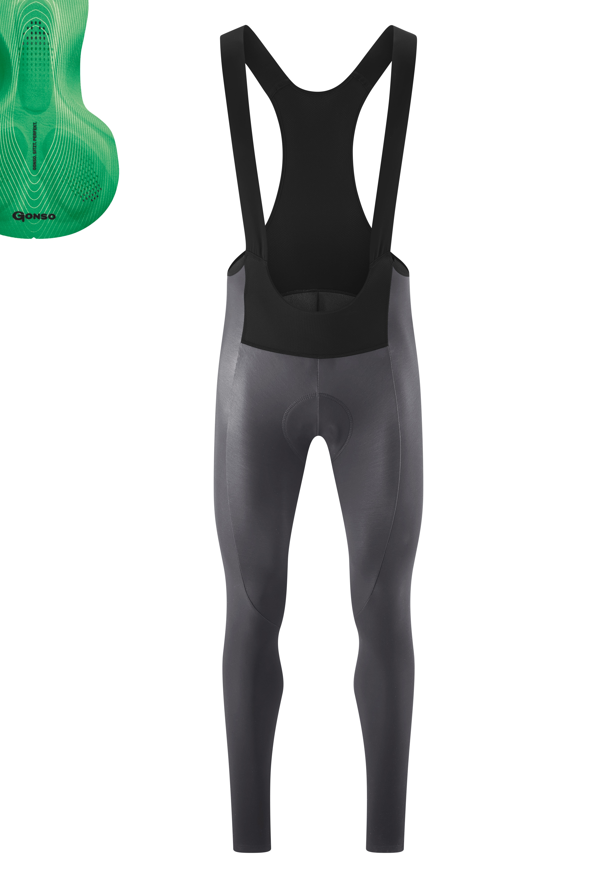 Fahrradhose GONSO "Sitivo Ti Bib M", Herren, Gr. XXL, Normalgrößen, grau, 57% Polyamid; 28% Polyester; 15% Elastan, Hosen, Herren Radhose, innovatives Sitzpolster, Träger-Radlerhose, Tight Fit Image