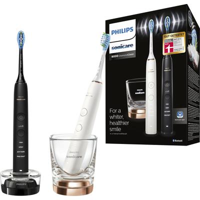 Elektrische Zahnbürste PHILIPS SONICARE "DiamondClean 9000 HX9914" Elektrozahnbürsten rosegold (roségoldfarben-schwarz) DiamondClean Premium Schallzahnbürste, Doppelpack inkl. Ladeglas