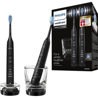 Elektrische Zahnbürste PHILIPS SONICARE "HX9914" Elektrozahnbürsten schwarz DiamondClean Premium Schallzahnbürste, Doppelpack inkl. Ladeglas