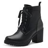 Schnürstiefelette MARCO TOZZI, Damen, Gr. 37, schwarz (schwarz kombiniert), Lederimitat, unifarben mit Farbeinsatz, modisch, Schuhe, Blockabsatz, Stiefelette, Schnürboots in veganer Verarbeitung