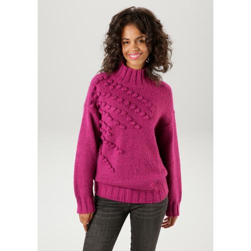 Strickpullover ANISTON CASUAL Gr. 40, pink (fuchsia) Damen Pullover Grobstrickpullover mit eingestrickten, kleinen Bommeln