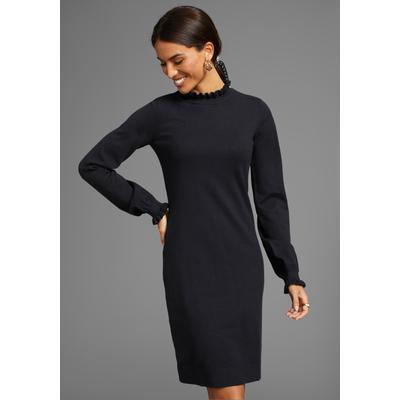 Strickkleid LAURA SCOTT, Damen, Gr. 48, N-Gr, schwarz, Strick, Obermaterial: 50% Viskose, 28% Polyester, 22% Polyamid, unifarben, clean, feminin, figurbetont mini, Rundhals, Langarm Rüschen, Kleider, festlich, lang, feminin und figurbetont, aus... Image