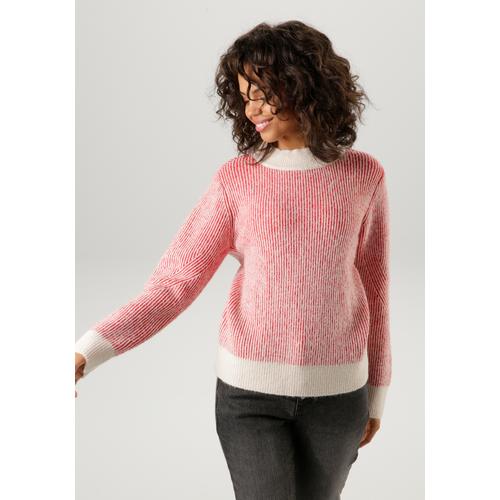 Strickpullover ANISTON CASUAL Gr. 34, rot (sand, dunkelrot) Damen Pullover im Streifen-Dessin