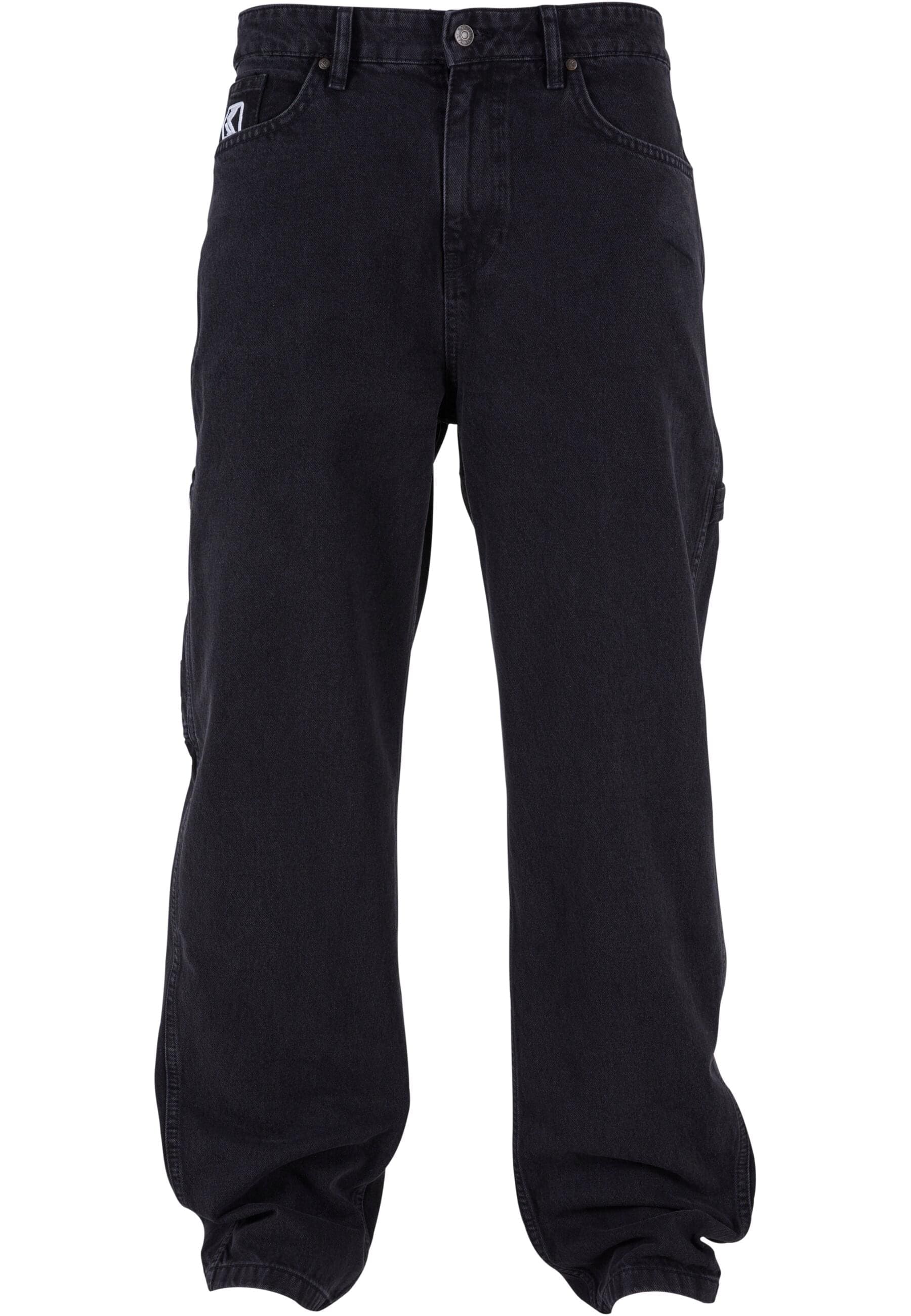 Bequeme Jeans KARL KANI "Karl Kani Herren KMI-PL063-001-03 KK Retro Baggy Workwear Denim", Herren, Gr. 28, Normalgrößen, schwarz (vintage schwarz), 100% Baumwolle, unifarben, normal, Jeans Image