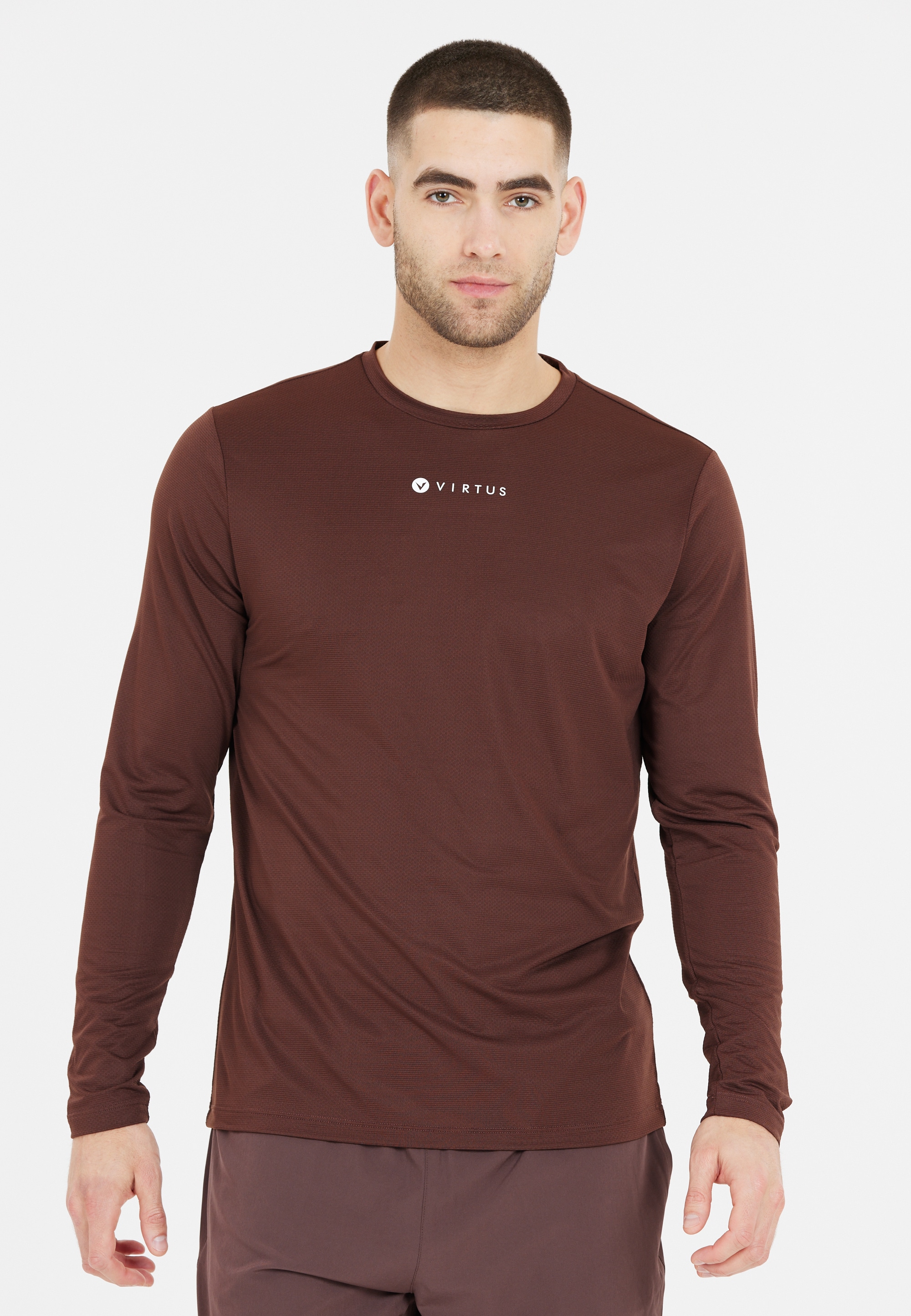 Langarmshirt VIRTUS "Roger", Herren, Gr. M, rot, 84% Polyester, 16% Elasthan, unifarben, normal, hoch geschlossener Ausschnitt, Shirts Langarmshirt, mit antibakterieller Silver Funktion