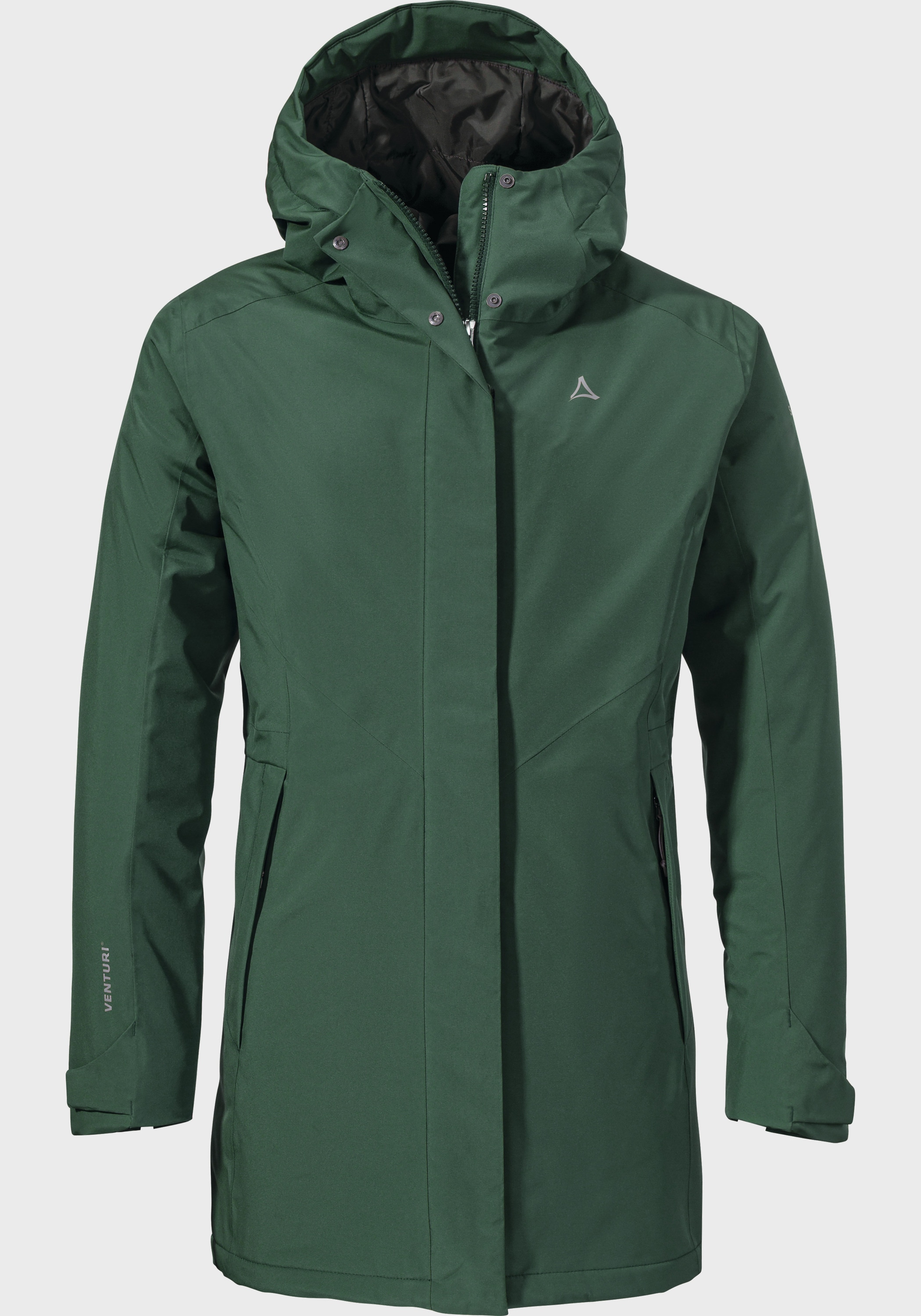 Parka SCHÖFFEL "Hiking Parka Style Froda WMS", Damen, Gr. 40, grün (6965, grün), Oberstoff: Aussenseite: 100% Polyester; (Membran: Polyester); Futter: 100% Polyester; Wattierung: 100% Polyester, regular fit, hoch geschlossener Ausschnitt, Jacken Parka
