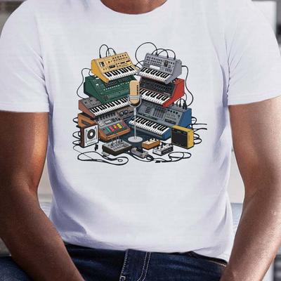 TEMU Synthesizer Men's Crew Neck Short Sleeve Tees, Stylish T-shirt, Casual Comfortable Top For Summer Image