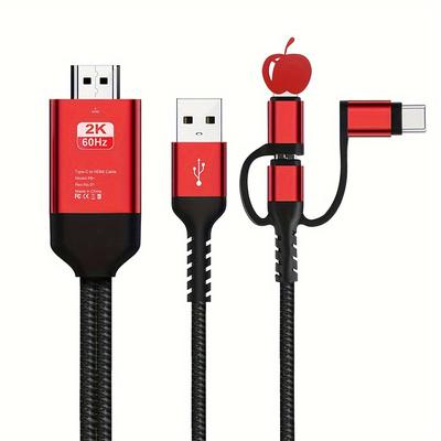 TEMU 3 In 1 Type-c To Hdtv Mhl Cable Audio Video Cable Micro Usb Projection For Phone Android To Tv/projector Hdtv