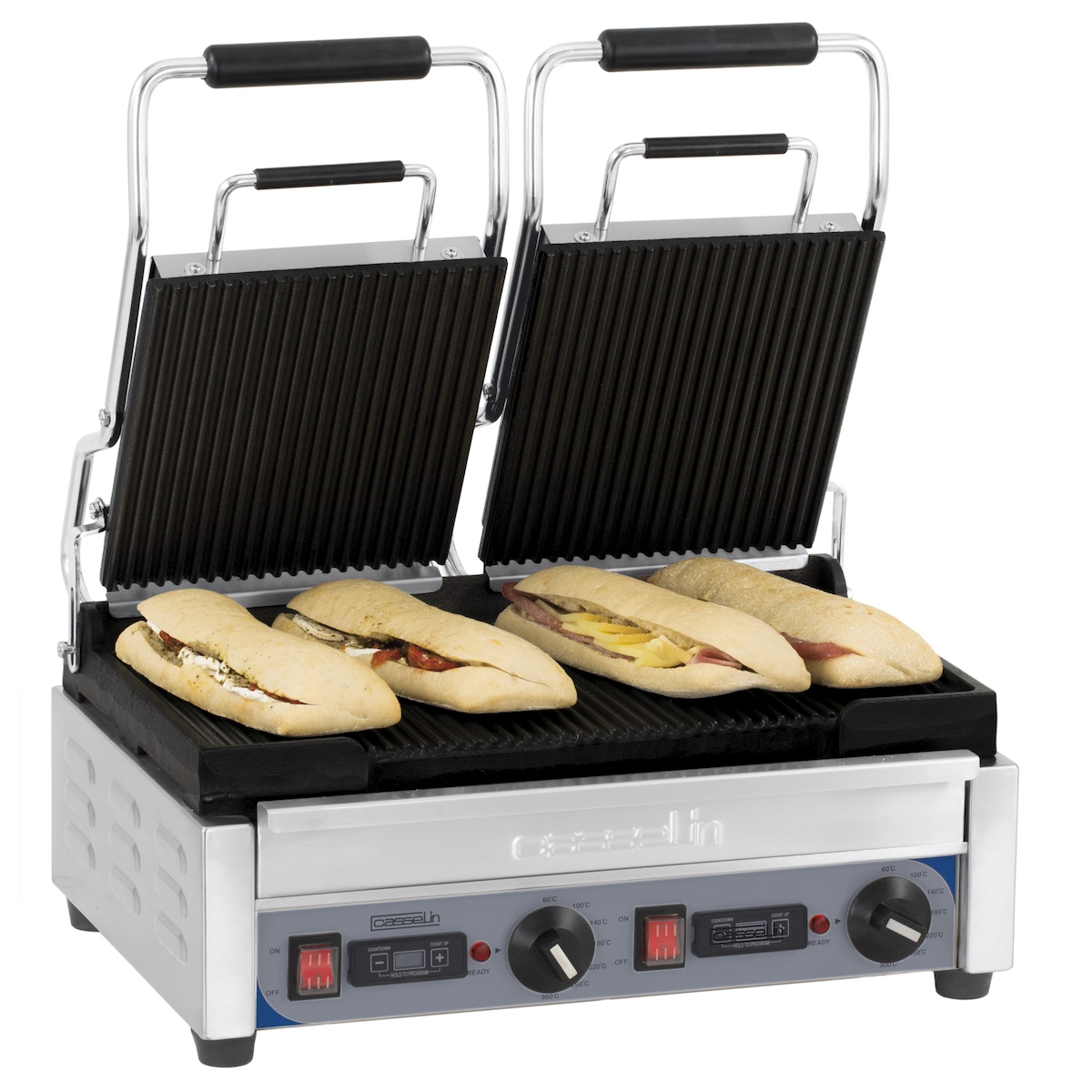 Panini Grill 2-fach - Premium - Gerillt / Gerillt mit Timer CGP2RRPT Casselin Image