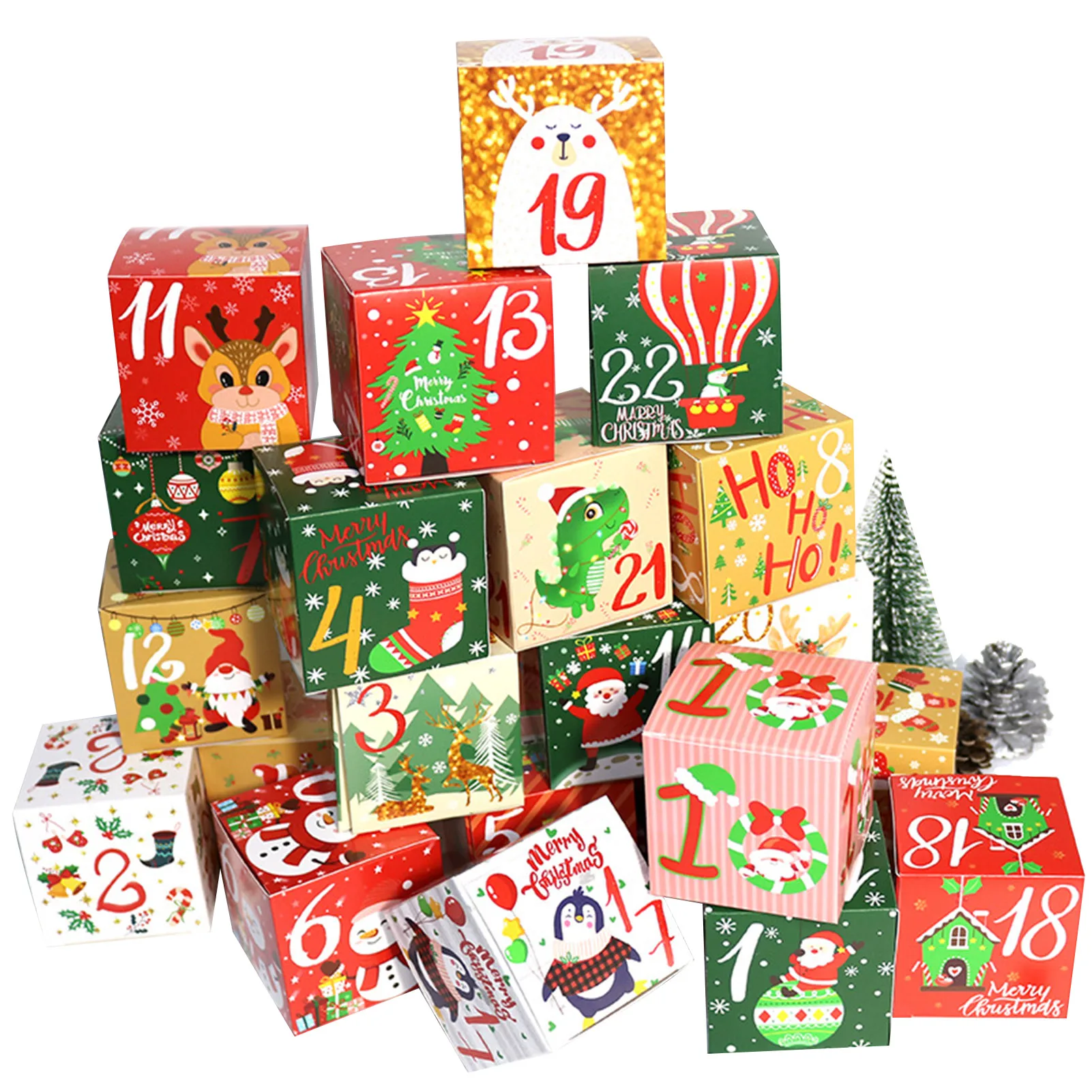 Boîtes de Calendrier de l'Avent de Noël 24 Jours, Bricolage, Compte à Rebours, Coffrets Cadeaux Africains