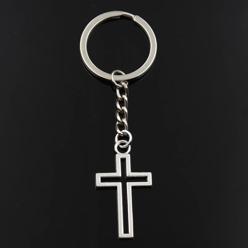 Porte-clés croix creuse en argent pour hommes, bijoux de bricolage, porte-clés de voiture, porte-bague, souvenir pour cadeau, document à la mode, 38x21mm