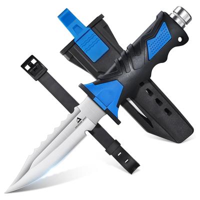 TEMU 10.2 Inch Stainless Steel Diving Knife With Leg Straps & Sheathï¼Œ When Diving And Doubled- Blade The Knife Sharp Enough Blue