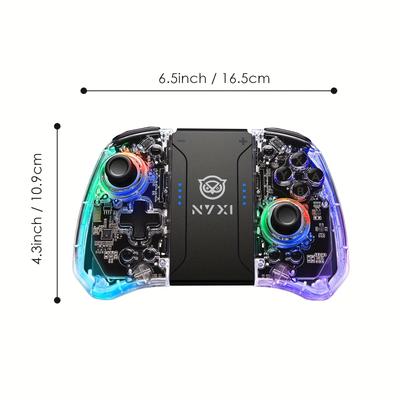 TEMU Nyxi Ergonomic Design Wireless Game Controller Transparent Gamepad With Rgb Lights Switch Pc Controller