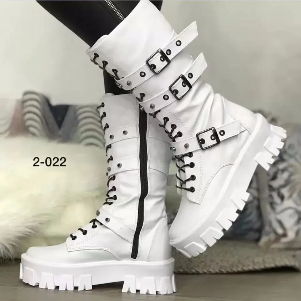 Luxus Marke Frau Stiefel Winter Neue Pu Leder Plattform Fashion Lace Up Punk Gothic Booties Casual Arbeit Schuhe botines mujer