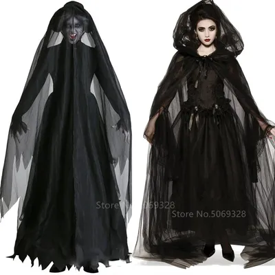 Hexe Frauen Scary Zombie Vampire Halloween Kostüm Horror Spooky Geist Sexy Kleid + Colak Medieval Mit Kapuze Cape Tag Der dead Image