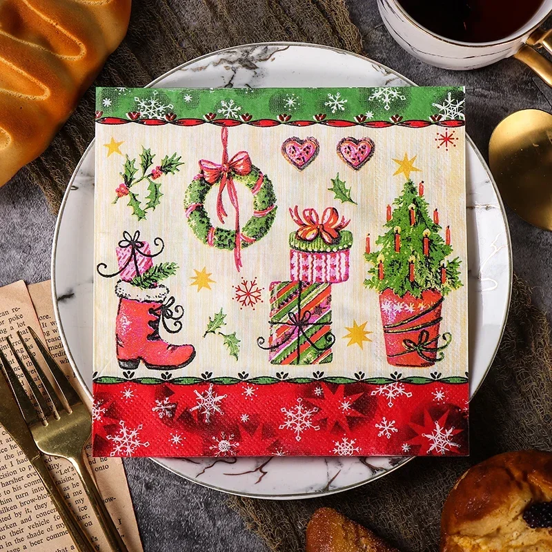 20 stücke/pac 33*33cm 2ply bunt bedrucktes Weihnachts baum bedrucktes Seidenpapier Weihnachts feier Geburtstag Tisch dekoration Papier Image