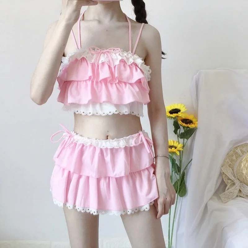 Bikini Sets Frauen Badeanzug Kawaii Japanischen Stil Mädchen Süße Sexy Bademode Chic Beliebte Hohe Taille Sommer Strand Dünne Weibliche Dame Image