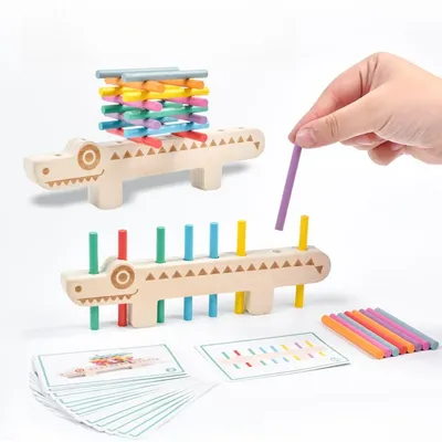 Montessori Spielzeug Für Kinder Holz Farbe Erkenntnis Pädagogisches Spielzeug Stick Balance Spiele Image