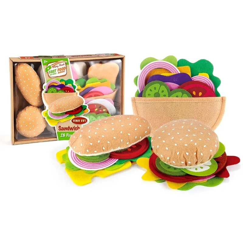 28 pièces feutre nourriture Burger Sandwich ensemble de nourriture enfants semblant jouer nourriture Sandwich jouets enfants cuisine jeu de rôle cadeaux