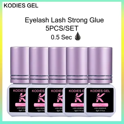 KODIES GEL 5 PCS Eyelash Extension Glue Supplies 0.5 Sec Dry Black Long Retention Strong Hold Lash