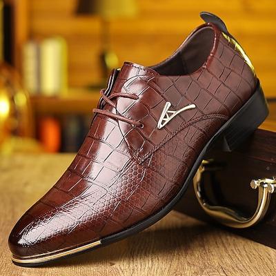 scarpe oxford da uomo in similpelle con motivo coccodrillo marrone - eleganti scarpe eleganti con lacci per abbigliamento formale e da lavoro