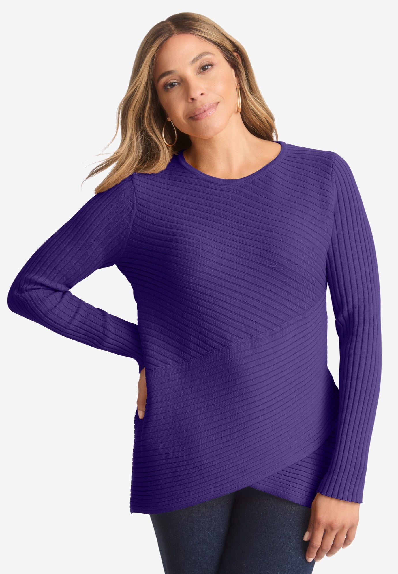 Plus Size Women's Ribbed Crossover Crewneck by Jessica London in Midnight Violet (Size 2X)