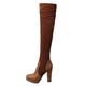 2023 New Long Tube Shoes Women's Elastic Frosted Water Platform High Heel Thick Heel Over Knee Boots European and Large Foreign Trade Boots Womens Over The Knee Boots Wedge (Brown, 4.5)