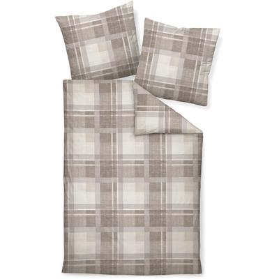 Bettwäsche JANINE "DAVOS65159 07", beige (naturell mauve), B/L: 155cm x 220cm, , Feinbiber, B/L: 80cm x 80cm, Feinbiber, Obermaterial: 100% Baumwolle, Bettwäsche, mit Reißverschluss Image