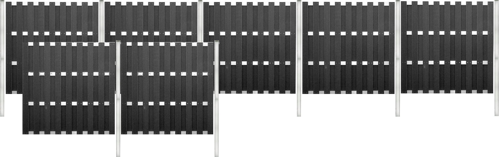 Sichtschutzelement TETZNER & JENTZSCH "EL PASO WPC", silber (anthrazit, silberfarben), H:190cm, Aluminium, WPC (Holz-Kunststoff-Komposit), Zaunelemente, 13,14 m Gesamtlänge, 190 cm Höhe, inkl. Pfosten und Befestigung