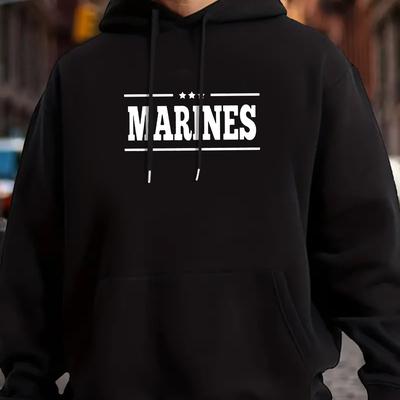 TEMU Marines Print Men's Casual Cozy Hoodie Pullover, Trendy Long-sleeved Hooded Sweatshirt, Perfect Versatile Top For Autumn Winter