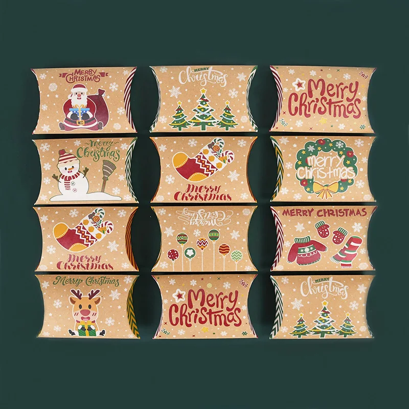 10 stücke Weihnachten Kissen Form Candy Box Weihnachten Dekoration Für Home Kraft Papier Geschenk Box Navidad 2025 Neue Jahr Verpackung taschen Image
