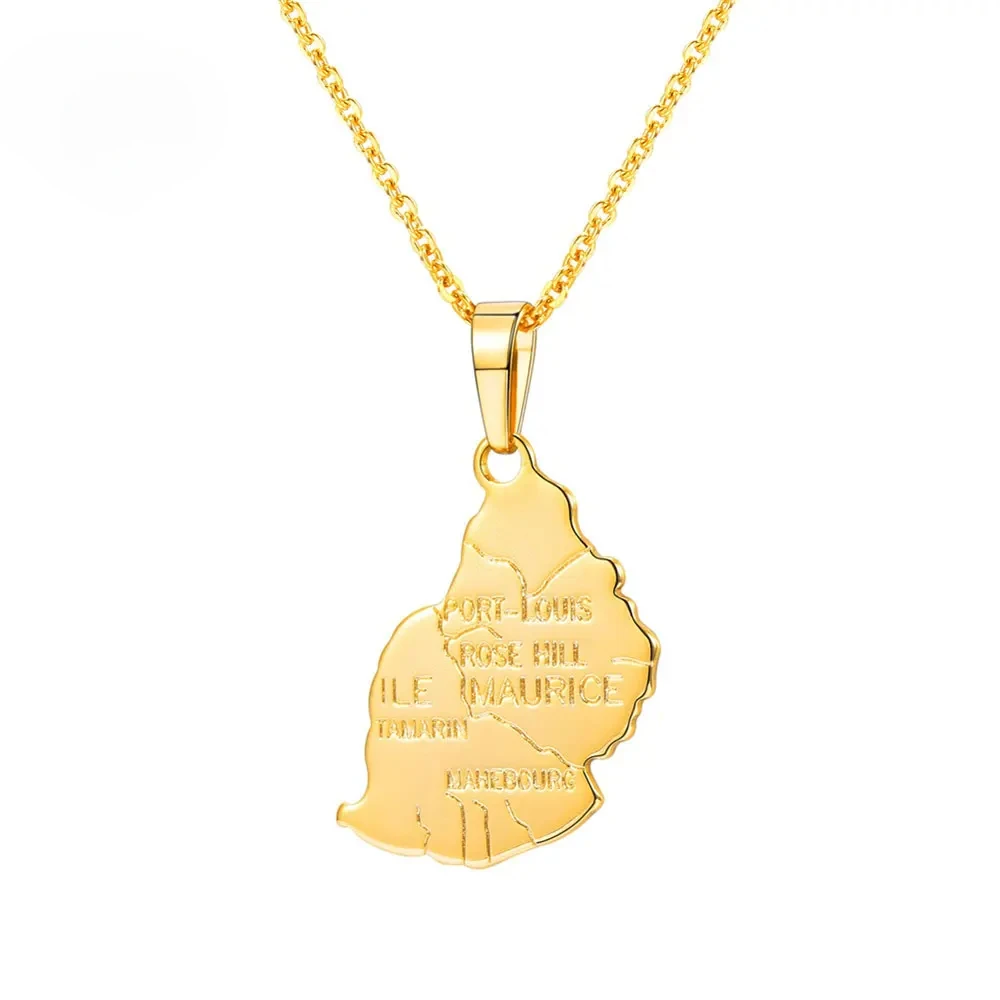 Modekarte von Mauritius Italien Gango Indien Marokko Brasilien Anhänger Grafik Geometrisch Schmuck Goldfarbe Landkarte Halskette P3411 Image