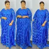 Sommer Elegante Afrikanische Frauen Oansatz Rosa Gelb Blau Plus Größe Lange Kleid Spitze