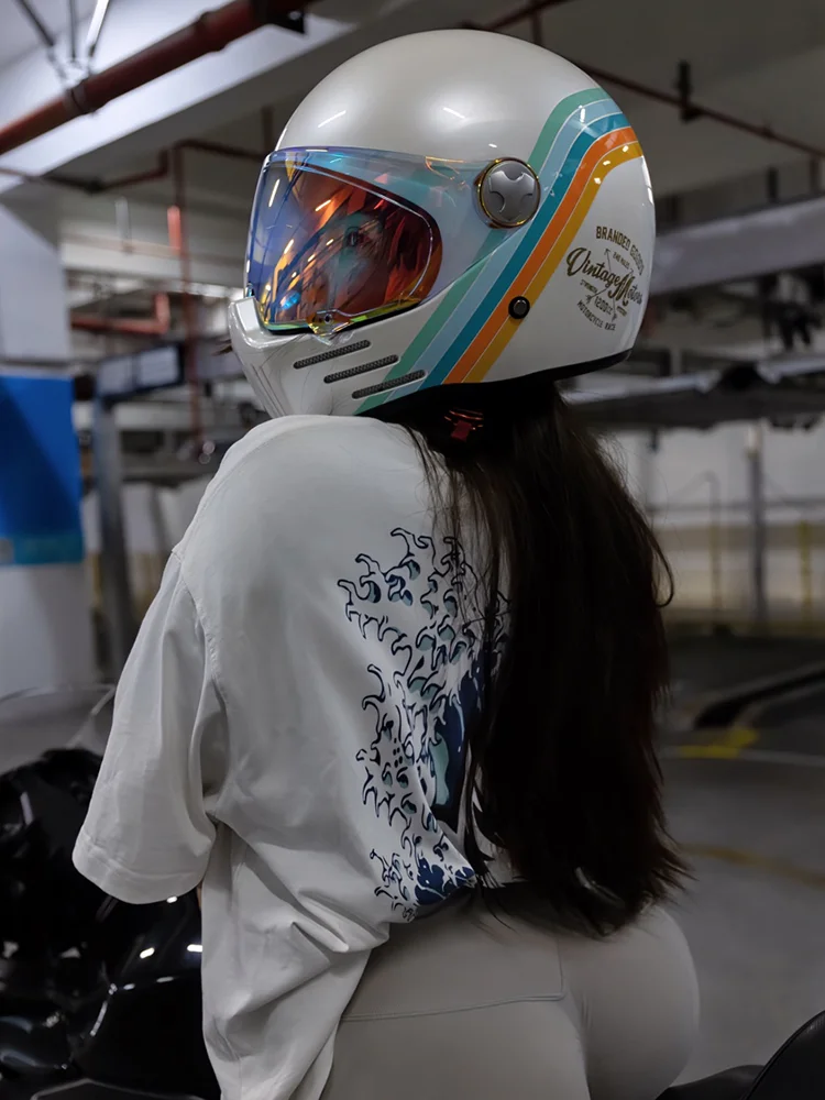 Vollgesichts-Motorrad helm Moto Retro Helm Männer Motorrad fahren Motocross Vintage Voll gesichts helme Capacete Moto für Erwachsene Image