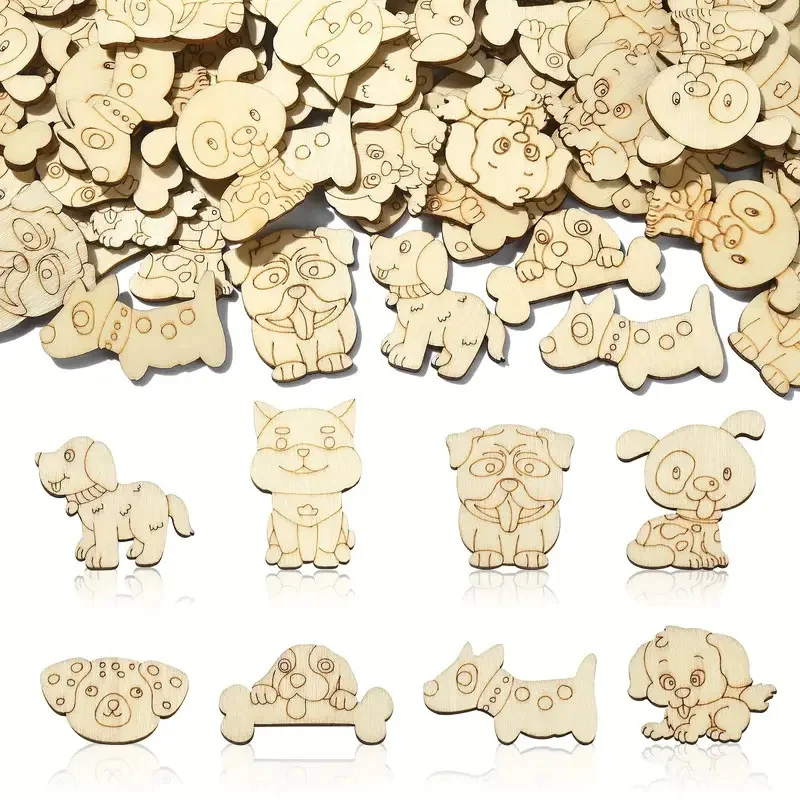 8 Stücke Karton Hunde Holz Handwerk Multi Typ Hunde Ornament Für Hund Alles Gute Zum Geburtstag Party Dekorationen Kinder DIY Malerei liefert Image