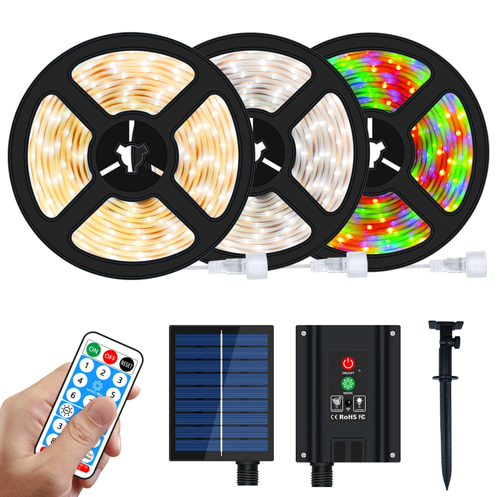 Solar-LED-Lichterkette 5M/10M Wiederaufladbare Solar-Lichterkette Wasserdichte Gartenlampe Weihnachtsbeleuchtung Atmosphäre Außendekoration